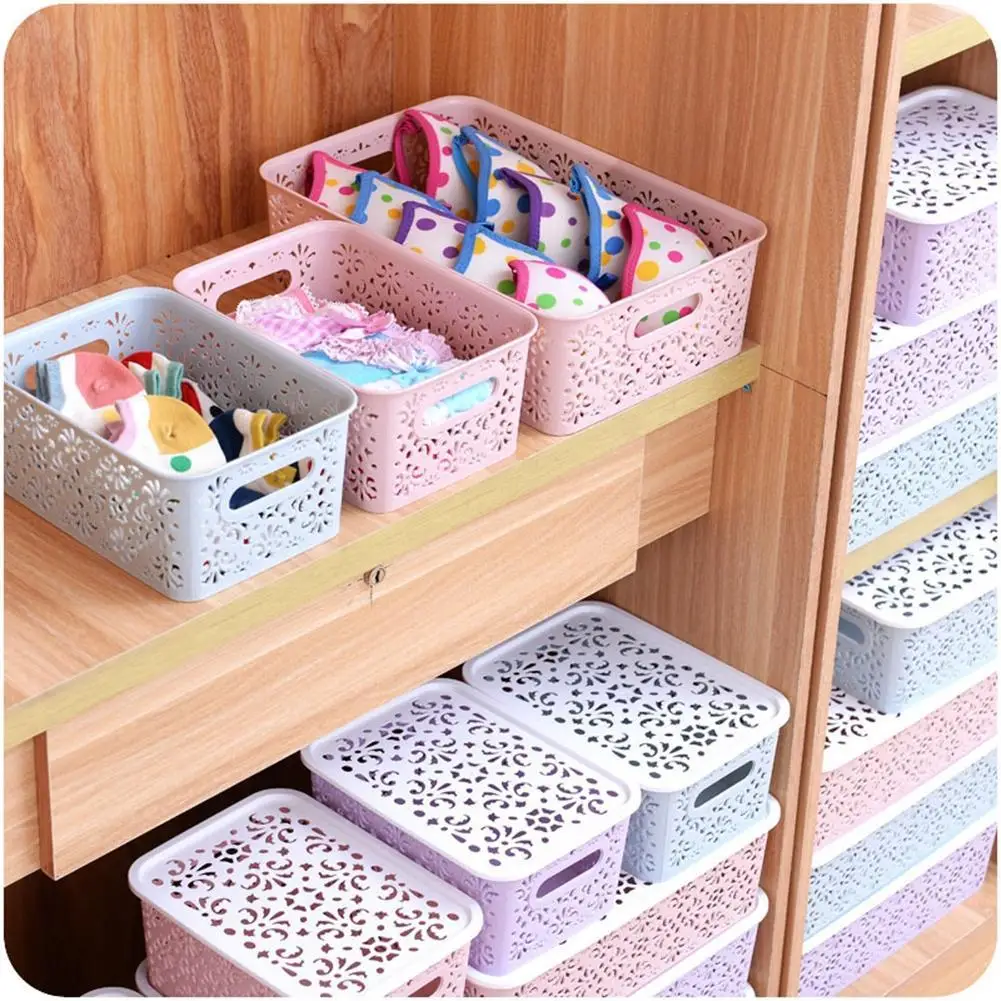 

Adeeing Creative Plastic Desktop Hollow Storage Basket Underwear Storage Box Kitchen Organizer Clothes Toys Storage Container