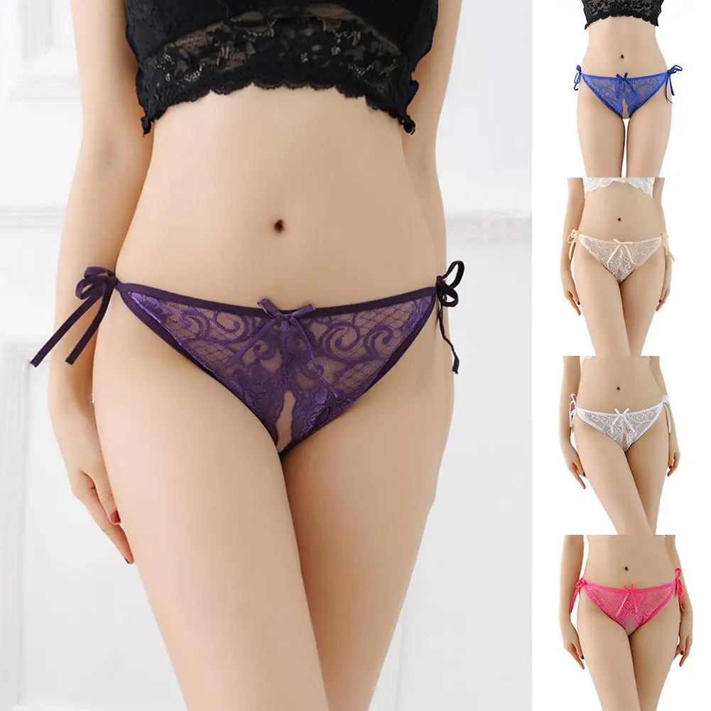

Women Sexy Open G-String Thongs Lady Elastic Bandage See-through Lace Underwear Intimates