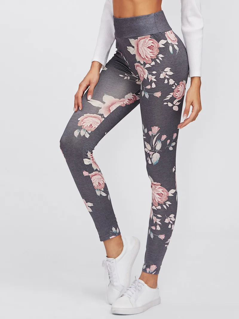 Flower Printed Leggings Women 2018 Polyester Ankle Length Pants