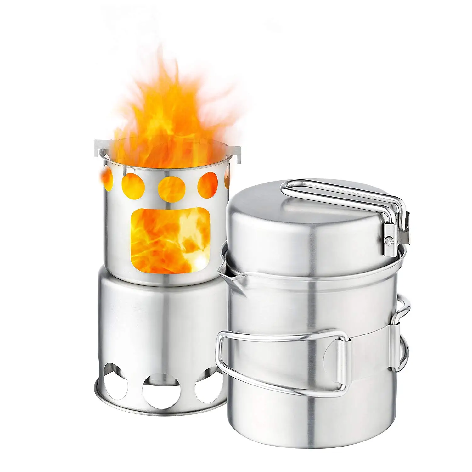 

304 Stainless Steel Camping Cookware Set , Complete Lightweight Outdoor Camping Hiking Backpacking Cooking Picnic Cookware Mes