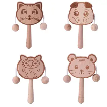

Cartoon Animal Beech Wood Baby Rattle-Drum Toys Hand Bite Teething Chew Kids Musical Instrument Toy Child Kids Gift
