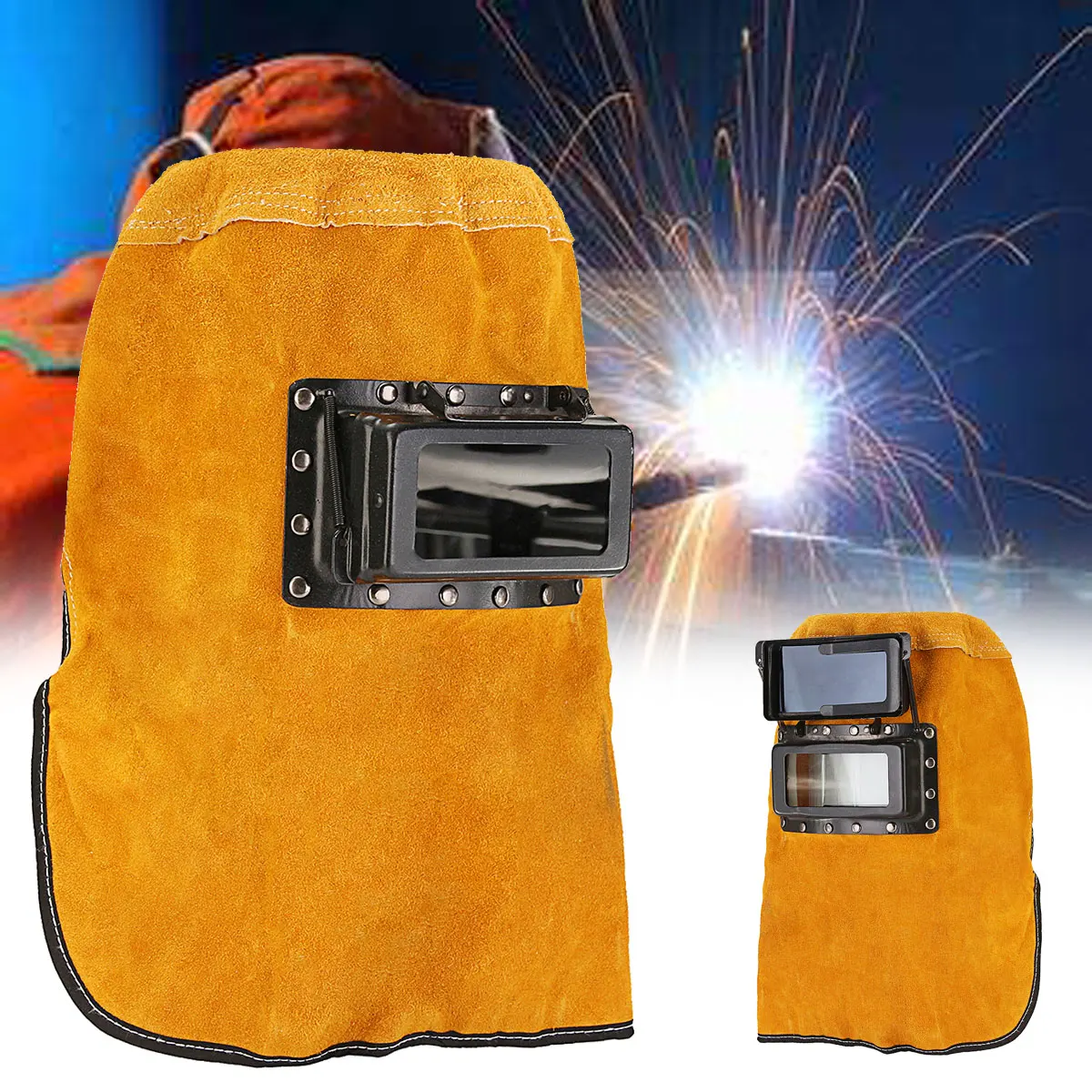 

Leather Hood Welding Helmet Mask Solar Auto Darkening Filter Lens Protection Comfortable Hood Helmet for Welders Security