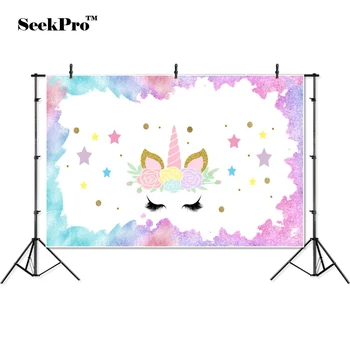 

SeekPro Floral Flowers Unicorn Horn Face mask Banner Photo Background Printed Studio Professional Indoor Photographic Backdrop