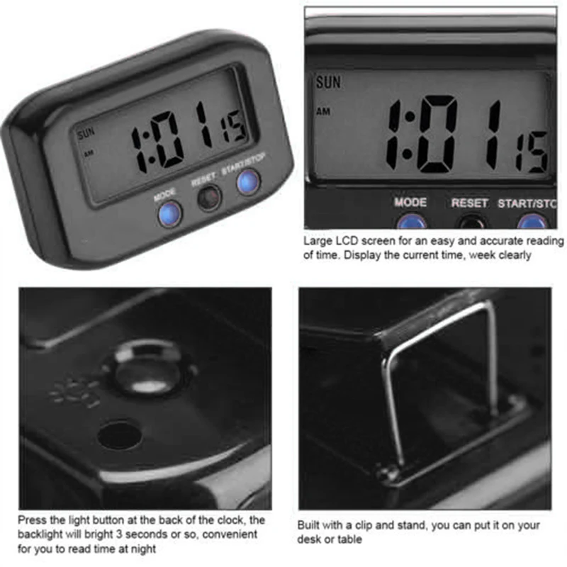 

2.7" Small LCD Digital Time & Date Alarm Clock Stop Snooze Night Light Kitchen