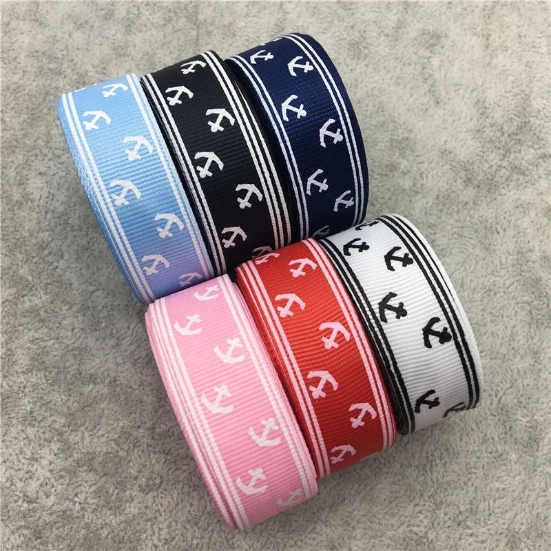 

5Yards 3/4" (20mm) Printing Ship's anchor Grosgrain Ribbon Hair Bow Wedding Christmas Decoration Polyester Ribbon DIY Sewing