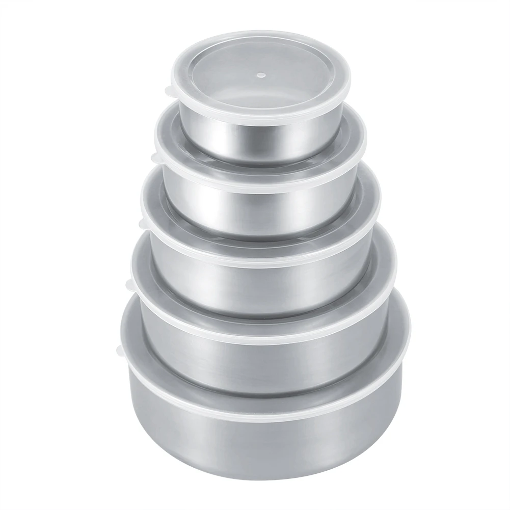 

5 pc/set Stainless Steel Food Freshness Seal Bowl Storage Preservation Box for Student Picnic Camping Food Storage Container