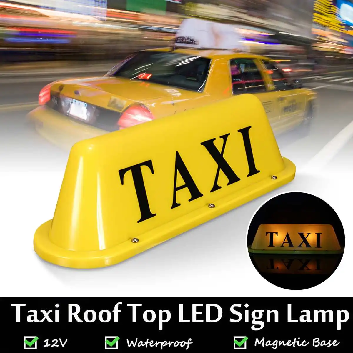 

12V Car Taxi Cab Topper Roof Sign Light LED Lamp Bulb Magnetic Base Yellow/White