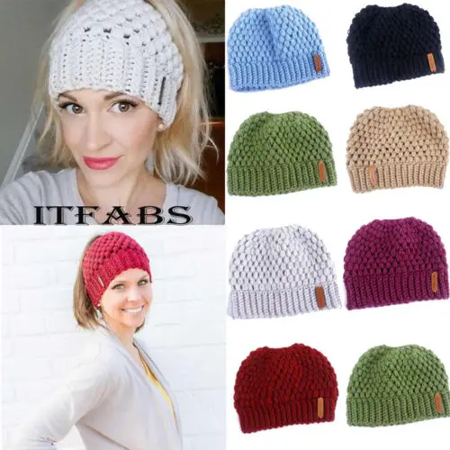 Вязаная шапка женская зимняя теплая с хвостиком|Женские Skullies и шапочки| |