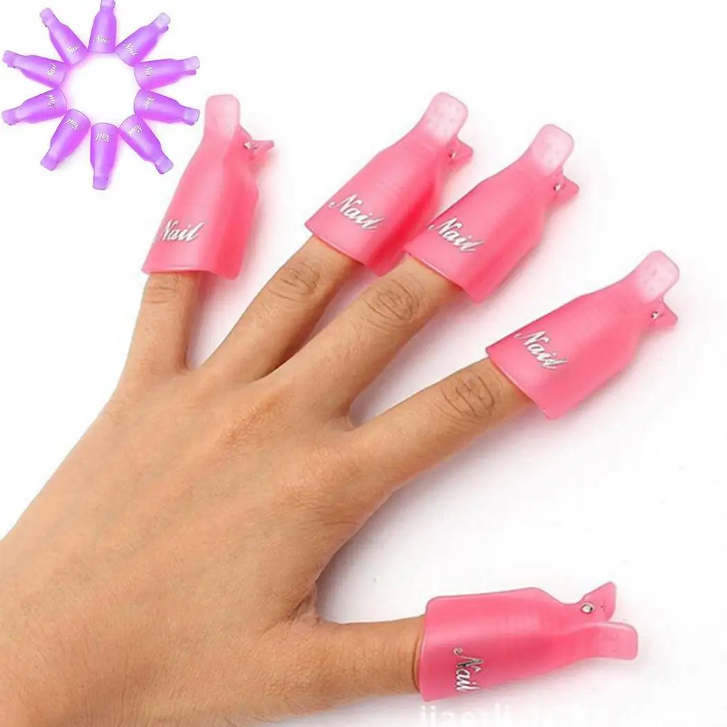 

10 Pcs Reusable Plastic Acrylic Nail Art Gel Polish Remover Wrap Cleaner Clip