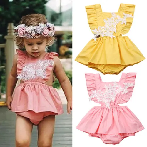 Newborn Toddler Baby Girl Outfit Floral Lace Romper Dress Jumpsuit
