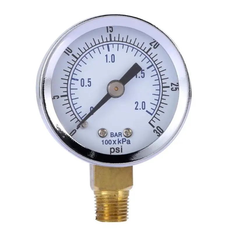 

1/8" NPT Mini Pressure Gauge Air Compressor Hydraulic Vacuum Gauge Manometer Pressure Tester 0-30PSI 0-2bar Back Mount 1.5" Dial