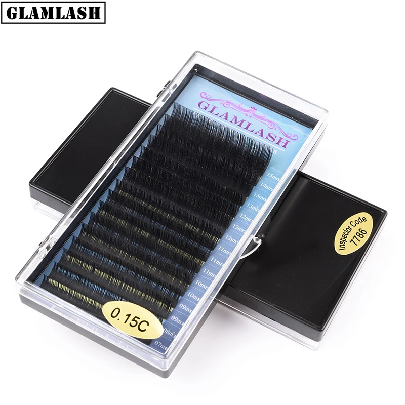 

GLAMLASH Wholesale 16rows 7~15mm mix faux mink eyelash individual extension korean pbt soft false lash extension mink cilia