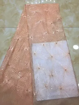 

High Quality Nigerian Lace Fabrics 2018 Sequins African French Net Lace Fabric Embroidered Tulle Mesh Lace