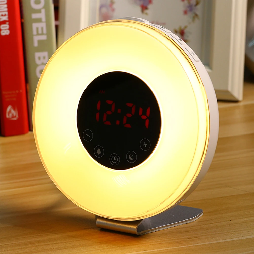 

Simulation Sunset Sunrise Time Display LED Touch Wake Up Night Light Bedside Lamp With FM Radio Alarm Clock Smart Snooze #1122