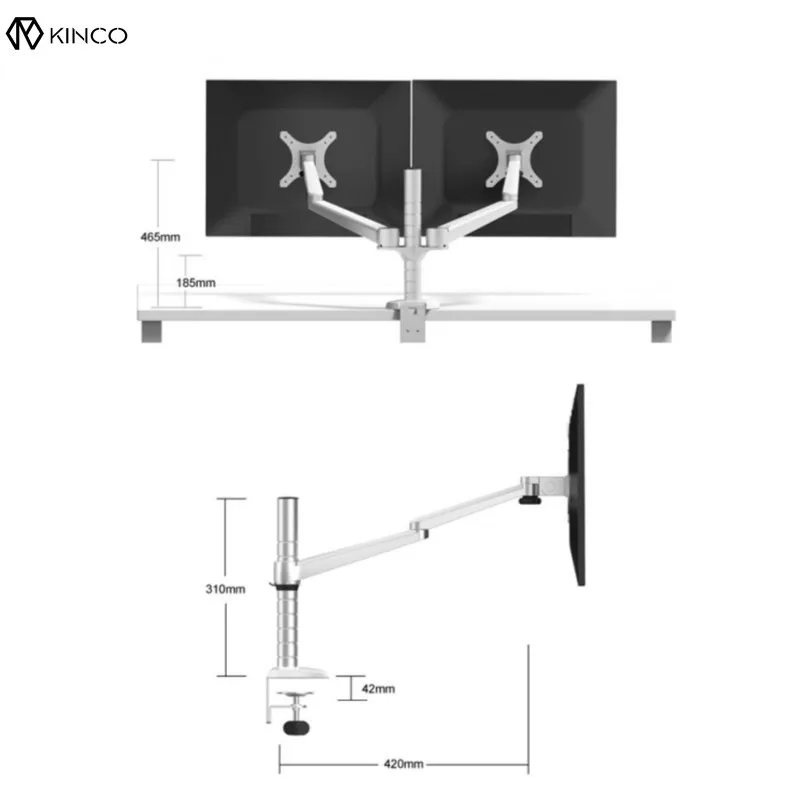 

Silver 10-27" Double Arm Dual Screen Desktop Mount Monitor Adjustable Table Stand Pad Desk Mount Stand Monitor Bracket Shelf