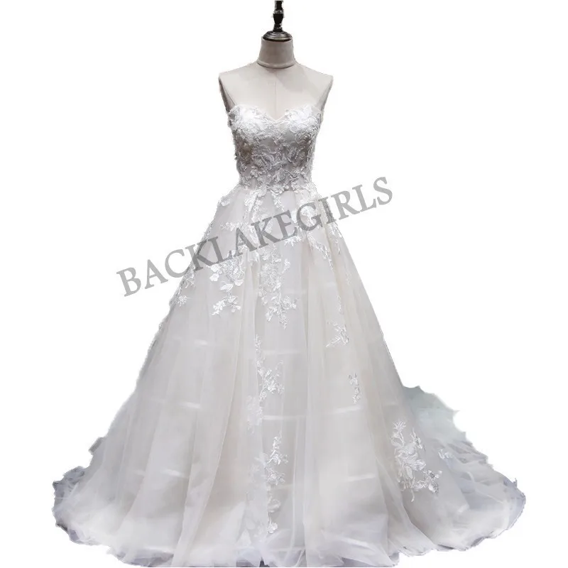Новый Beautiufl тюль милые Свадебные платья vestido de casamento со шнуровкой на спине аппликации невеста, свадебное платье