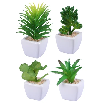 

4pcs Decorative Faux Succulent Artificial Succulent Fake False Simulation Plants with White Ceramic Pots