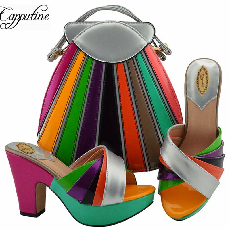 

Italian Style Woman PU Leather Shoes And Bags Set Nigeria Summer High Heels Shoes And Bag Set For Dress Size 38-42 MD008