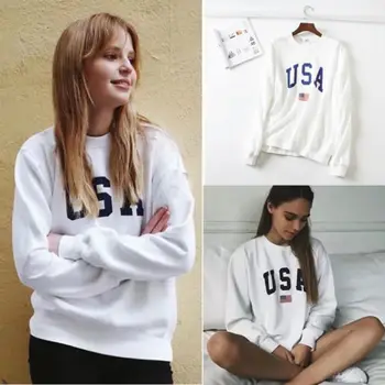 

Gogoboi Womens USA Long Sleeve White shirt Jumper O-neck Pullover Tops Blouse Coat