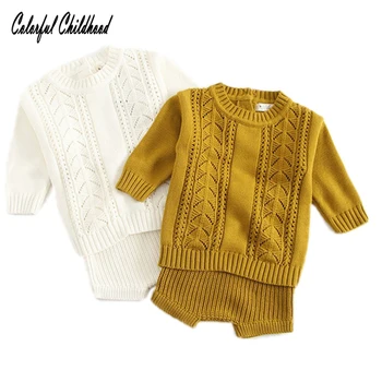 

Kid Clothes Sets Pure Cotton Long Sleeve Knitted Sweater Shirts+1pc Shorts 2pieces Sets Infant Newborn Autumn Costume Outfit0-24