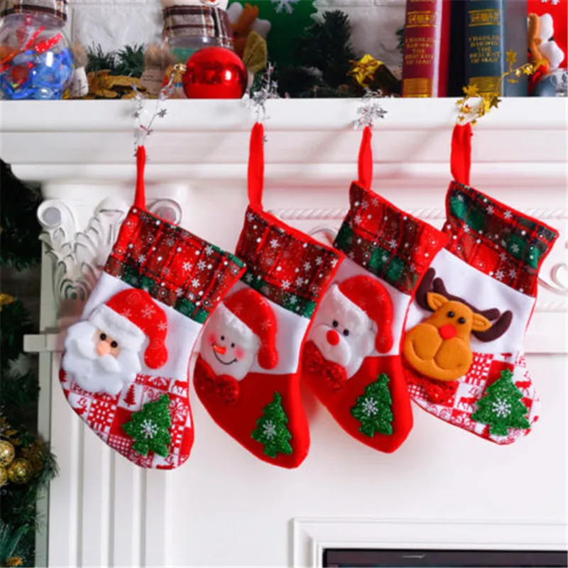 

CANIS Baby Stocking Plaid New Year Christmas Snata Snowmen Deer Stocking Candy Gift Bag Xmas Tree Bebe Gifts Stockings Boy Girl
