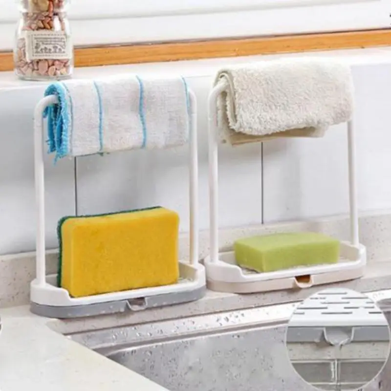 

Saingace Sponge Holder for Kitchen Bathroom Sink Organizer Towel Rack Stand Hanger Kitchen Accessories Shelf 16.5 * 6.5 * 20cm