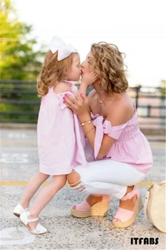 

2019 New Mother&Daughter Matching Mom Girl Stripe Bow Top Blouse Shirt