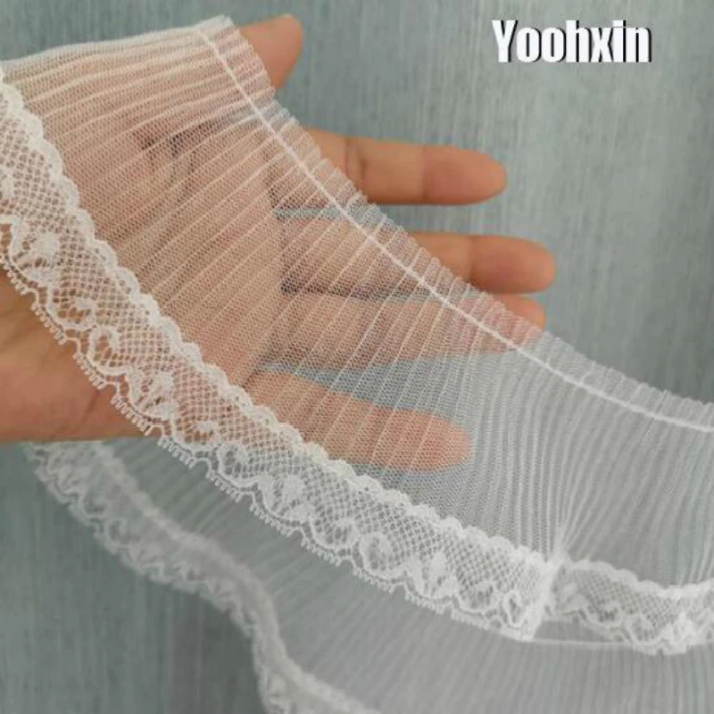 

7cm Wide Exquisite Cotton Embroidery White Tulle Lace Fabric DIY Sewing Collar Ribbon Applique Trim Dress Guipure Wedding Decor