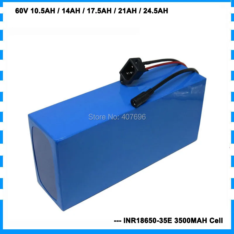

60V E bike battery 60V 10.5AH 14AH 17.5AH 21AH 24.5AH lithium battery use for samsung 3500mah cell With BMS 2A Charger