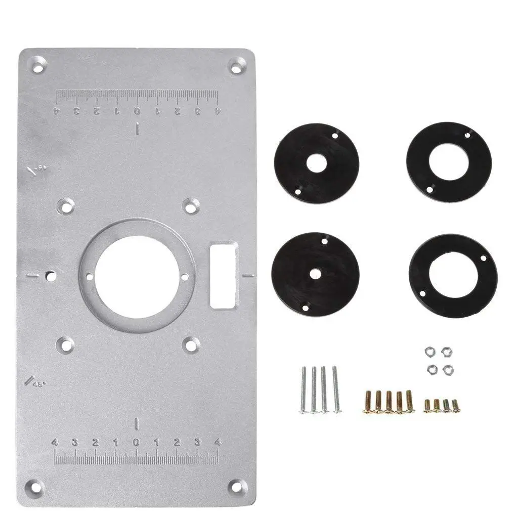 

HHO-Aluminum Router Table Insert Plate w/4 Rings Screws for Woodworking Benches