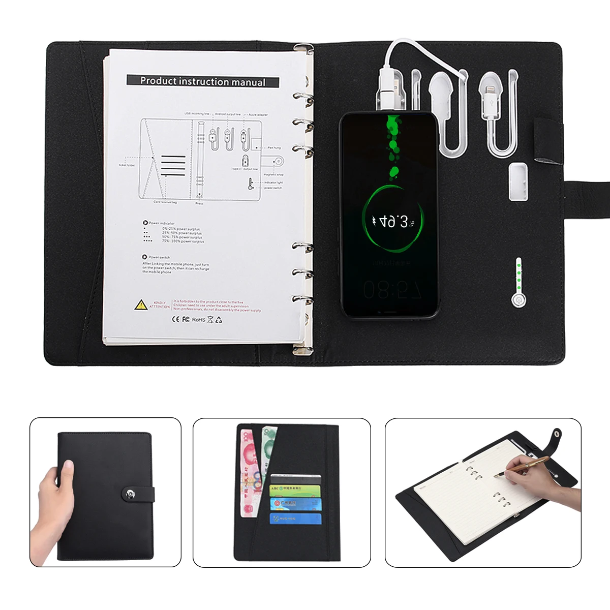US $24.28 Multi Functional Power Bank Notebook Notebook With 8000 MAh Power Bank USB Charging Charger Note Book Binder Spiral Diary Book