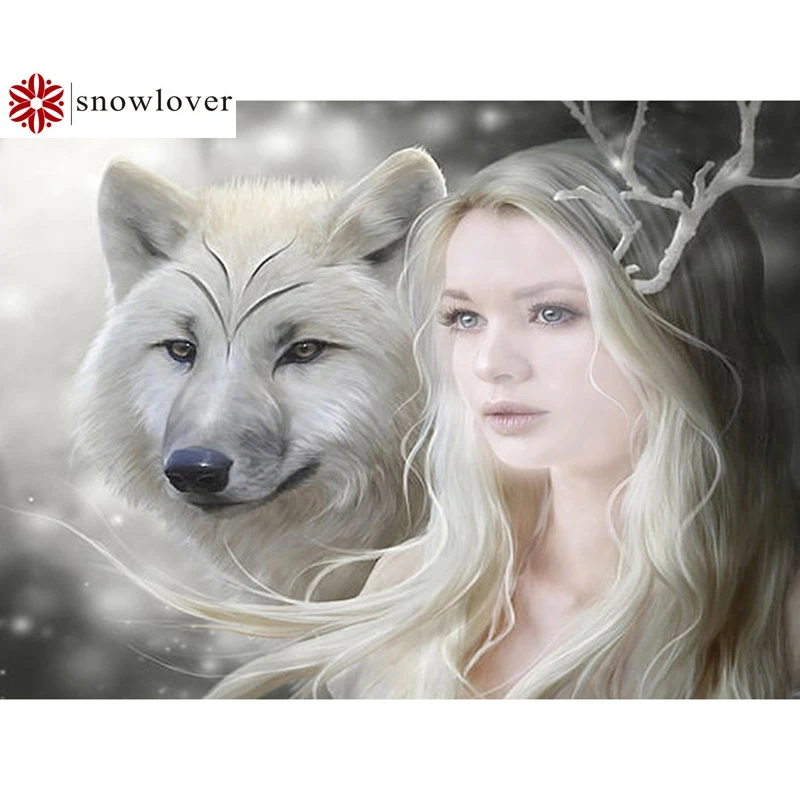 Snowlover 5 DDIY алмазная живопись вышивка крестиком Волк и КРАСОТА Стразы полная
