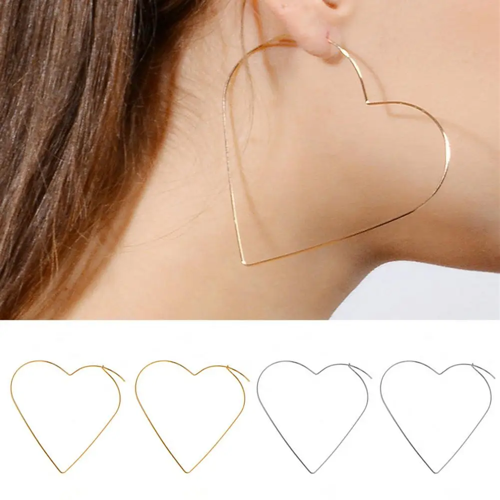 

New Cute Hollow Big Heart Hoop Earrings For Women Gold Silver Color Copper Simple LOVE Trendy Romantic Jewelry Nice Gifts