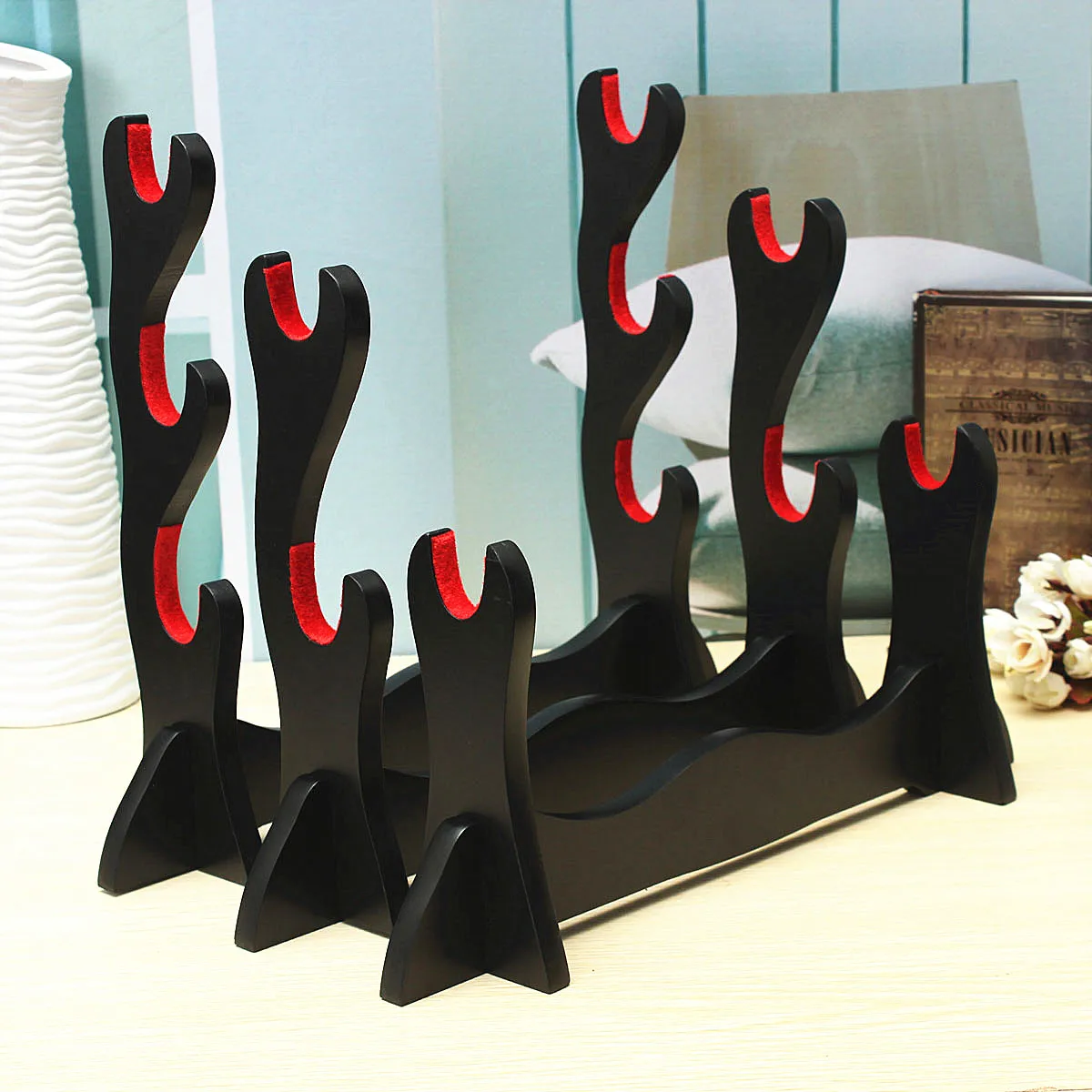 

1/2/3 Layer Wall Mount Samurai Sword Holder Katana Holder Stand Hanger Bracket Rack Display Black Wood