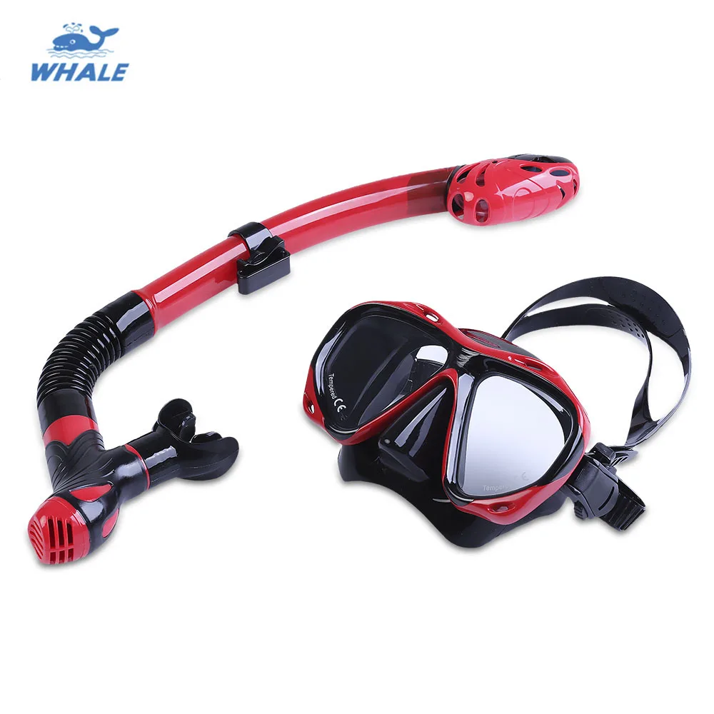 

WHALE Anti-Fog Diving Mask With Tempered Glass And Full-Dry Top Snorkel Anti-Fog Diving Mask For Swimming Diving