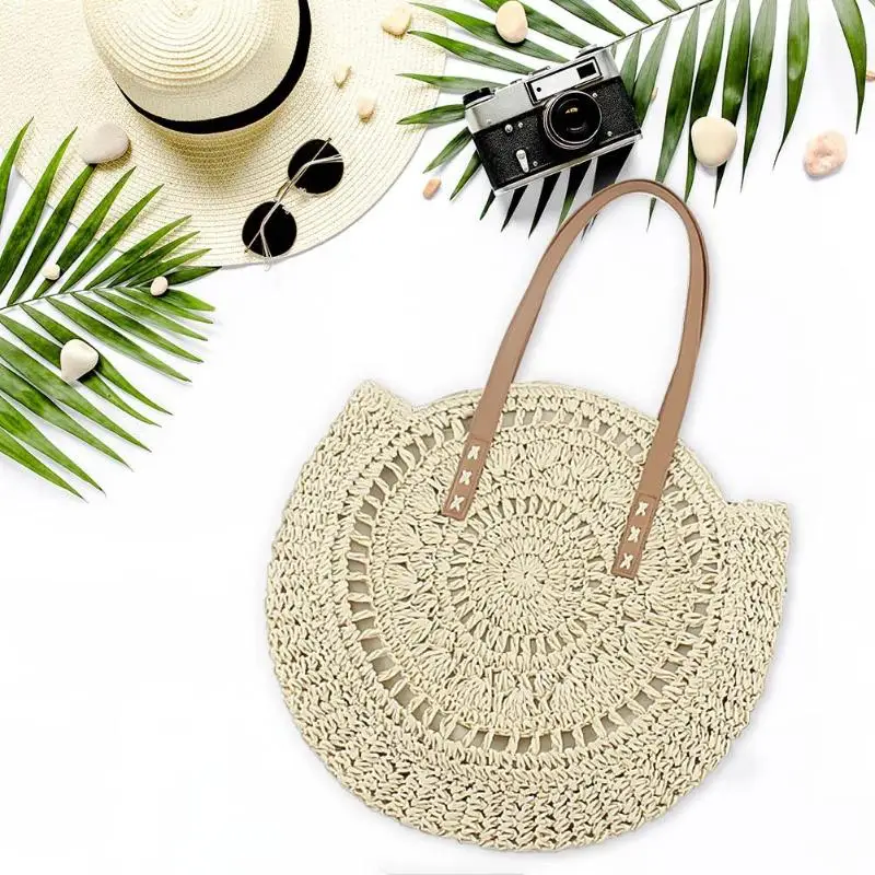 Stylish Round Woven Hollowed Shoulder Handbags Women Shopping Totes Purely Hand-made Summer Beach Knitted Top-handle Bags
Stylish Round Woven Hollowed Shoulder Handbags Women Shopping Totes Purely Hand-made Summer Beach Knitted Top-handle Bags