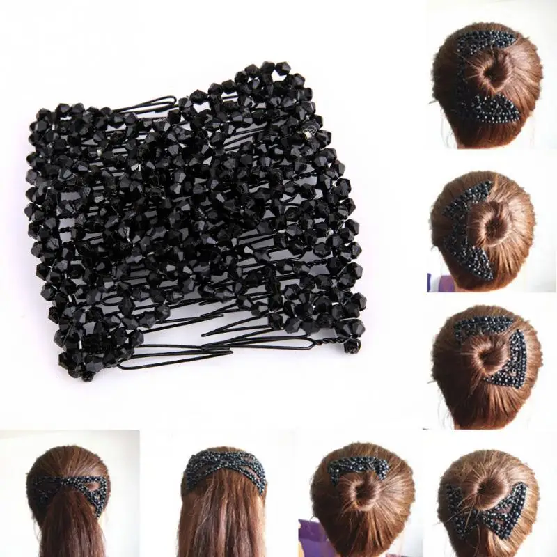 

Women Pearl Beads Elastic Hair Combs Double Slide Magic Hair Comb DIY Hair Styling Tools Hair Clip Accessories