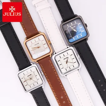 Top Julius Women's Watch Japan Quartz Fine Fashion Real Leather Clock Square Hours Lovers' Valentine Girl's Birthday Gift Box julius women s watch japan mov t hours mother of pearl fine fashion dress bracelet leather star cut girl birthday girl gift