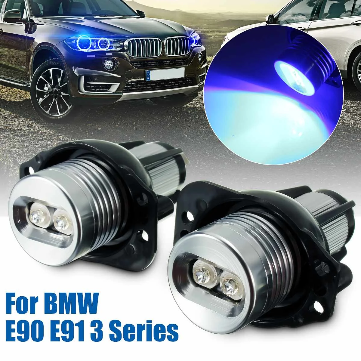 

for BMW E90 E91 3 Series 325xi 328i 328xi LCI 2004-2008 Pair Angel Eye Car Headlight Halo Ring LED Light Marker Bulb Blue