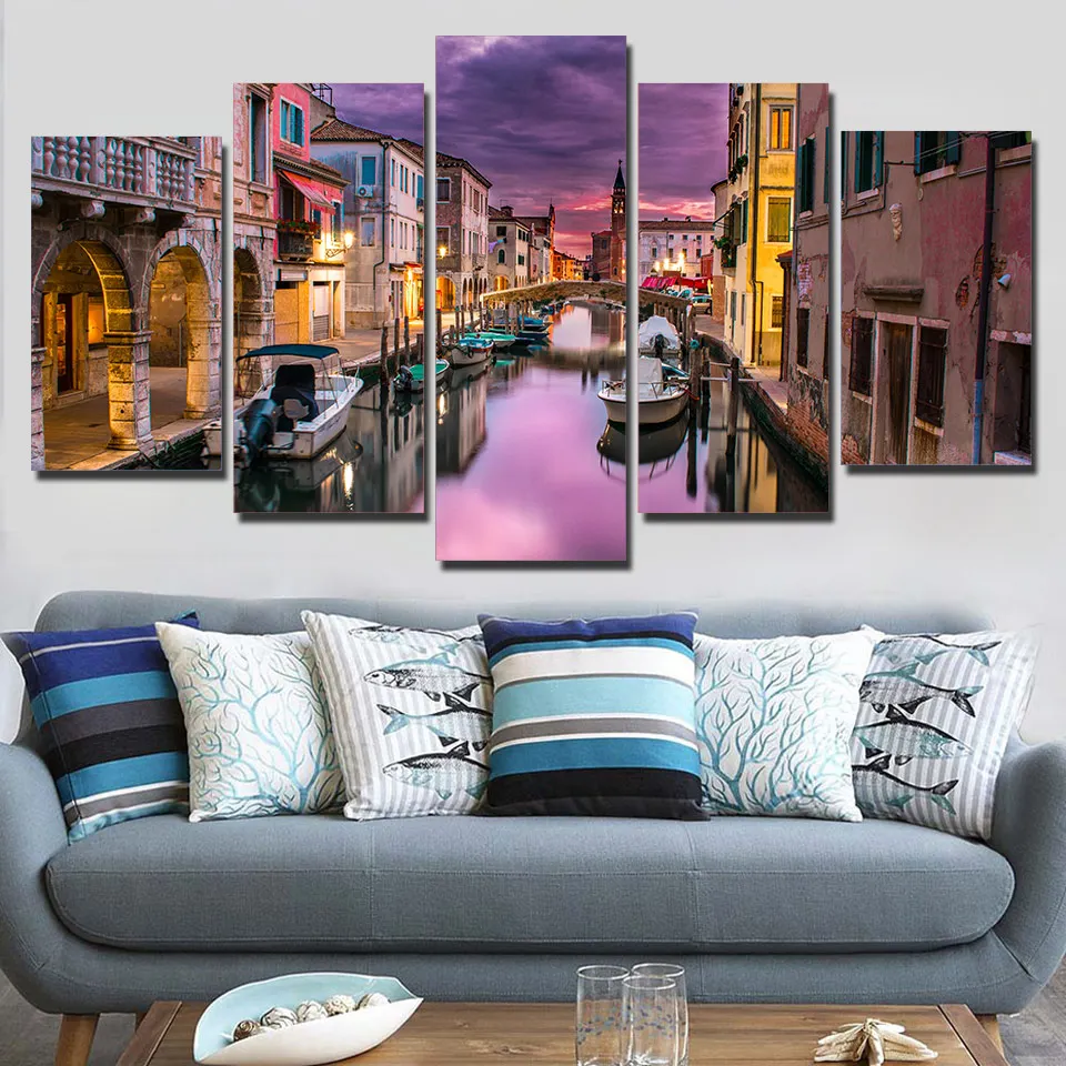 

HD Printed Modular Canvas Posters 5 Panels Venice At Dusk Framework Wall Art Painting Living Room Home Decor Scenery Pictures