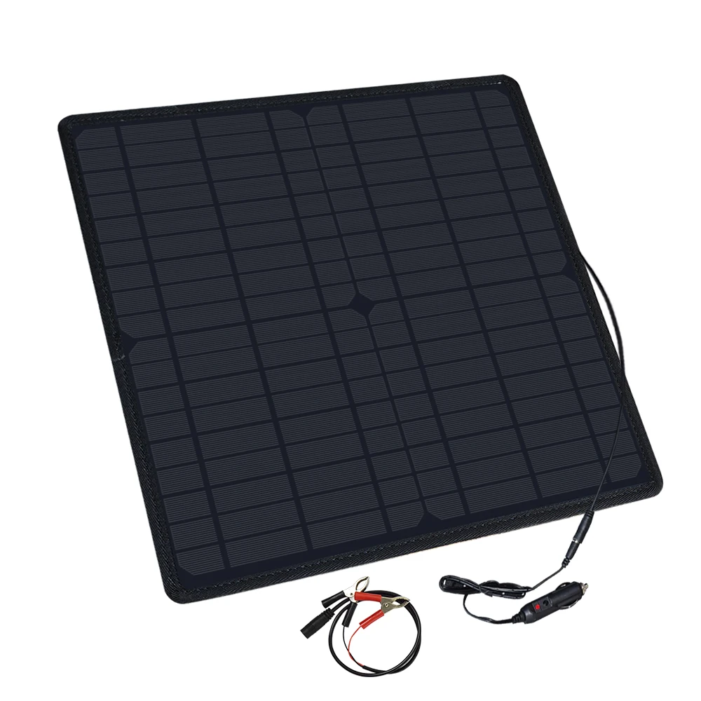

20 Watts Solar Panel with 0.5m Cable & Clip for 12V Camping Battery Charger 1.5M charger cigarette lighter plug