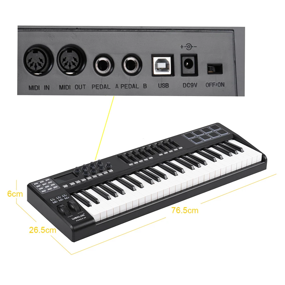 WORLDE PANDA49 Портативный 49 Key USB MIDI клавиатура контроллер 8 RGB красочные с подсветкой