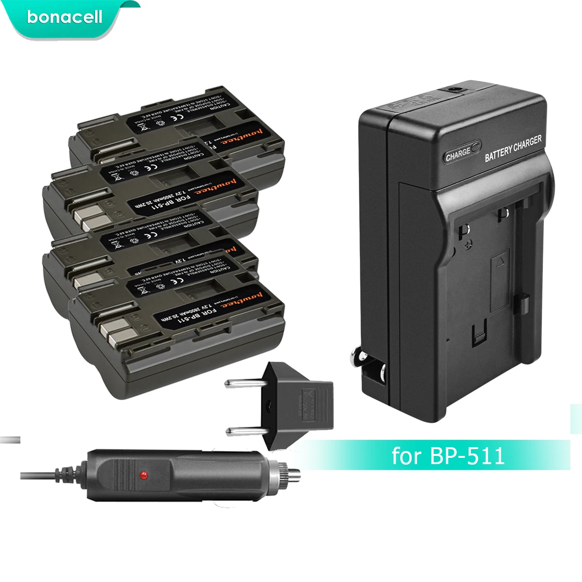 

Bonacell 7.2V 2800mAh BP-511 BP-511A BP 511A Battery+Battery Charger For Canon EOS 40D 300D 5D 20D 30D 50D 10D G6 L10