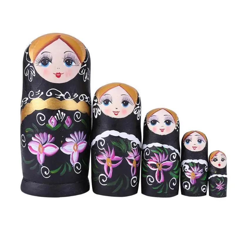

5pcs Floral Girl Wood Russian Nesting Matryoshka Doll Set Painted Toy Decor