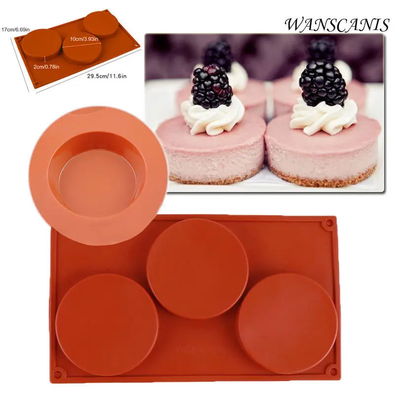 Newest Hot 3-Cavity Silicone Mold Mini Cake Pie Custard Tart Resin Coaster Baking Mold