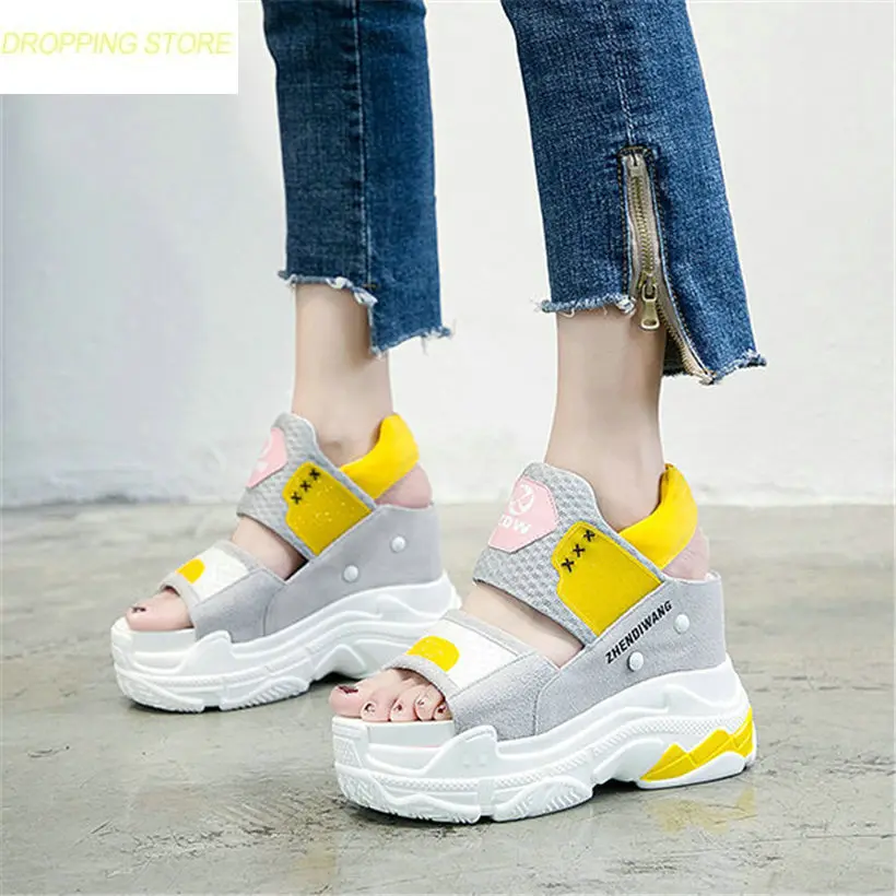 

New Women Wedges Platform Shoes Breathable Mesh High Heel Roman Gladiator Sandals Summer Party Shoes Punk Sneakers