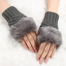 Женские теплые зимние перчатки вязаные шерстяные перчатки без пальцев женские варежки из искусственного меха женские меховые/ворсистые