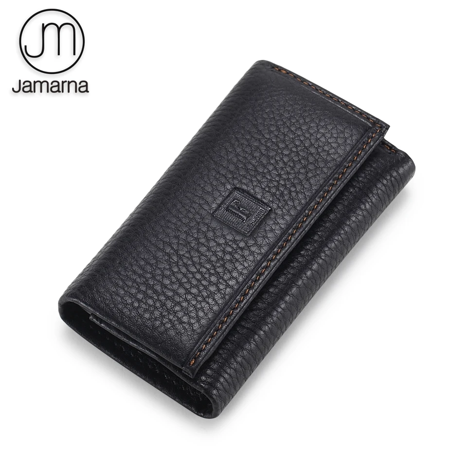 

Jamarna Housekeeper Genuine Leather Key Holder For Men Women Slim Key Wallet Black Coffee Color Soft Leather High Quality