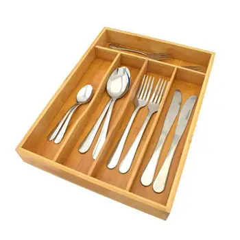 

5-Grid Kitchen Cutlery Storage Box Expandable Cutlery Cutlery Tray Bamboo Drawer Organizer Drop Shipping