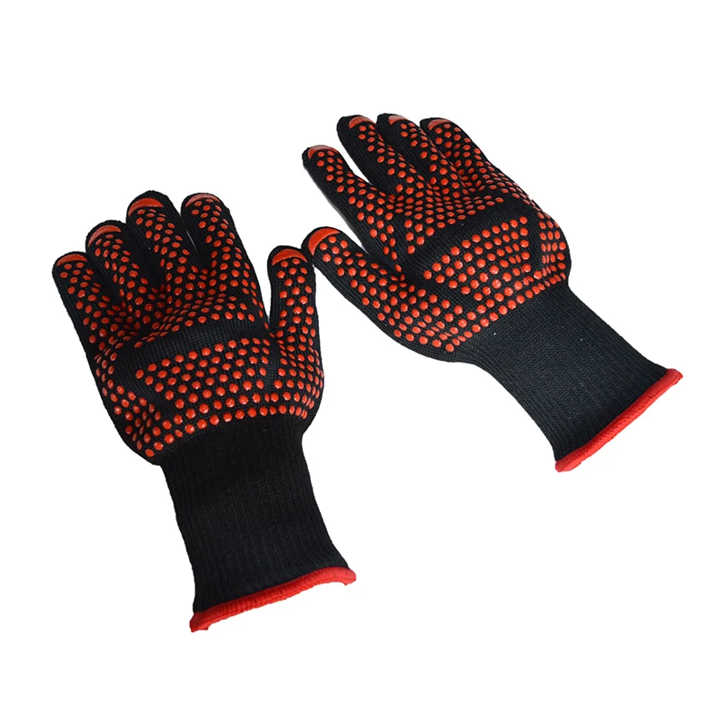 

300-500 Centigrade Extreme Heat Resistant Bbq Gloves - Lining Cotton - For Cooking Baking Grilling Oven Mitts Red